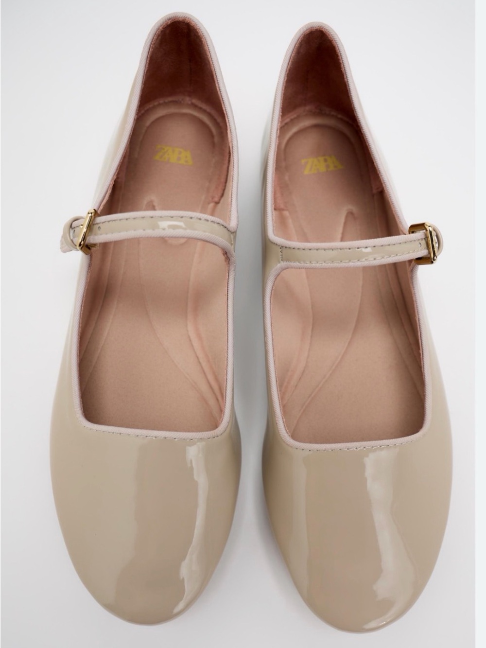 Zara Tan Patent Leather Ballet Flats EU 39 US 8.5 Buckle Mary Janes